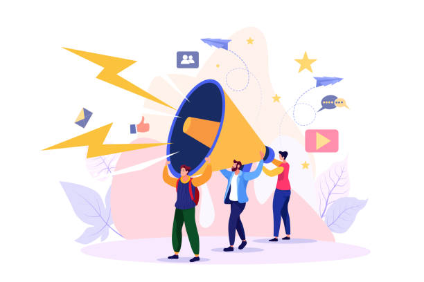 vector illustration, flat style, business promotion, advertising, call through the horn, online alerting - 營銷 幅插畫檔、美工圖案、卡通及圖標(biāo)